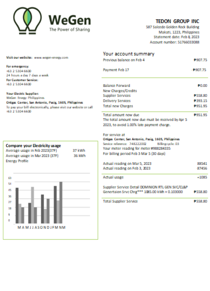 Download WeGen Energy Philippines utility business bill,  SCR Photoshop template